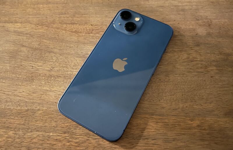 A blue smartphone with two cameras.