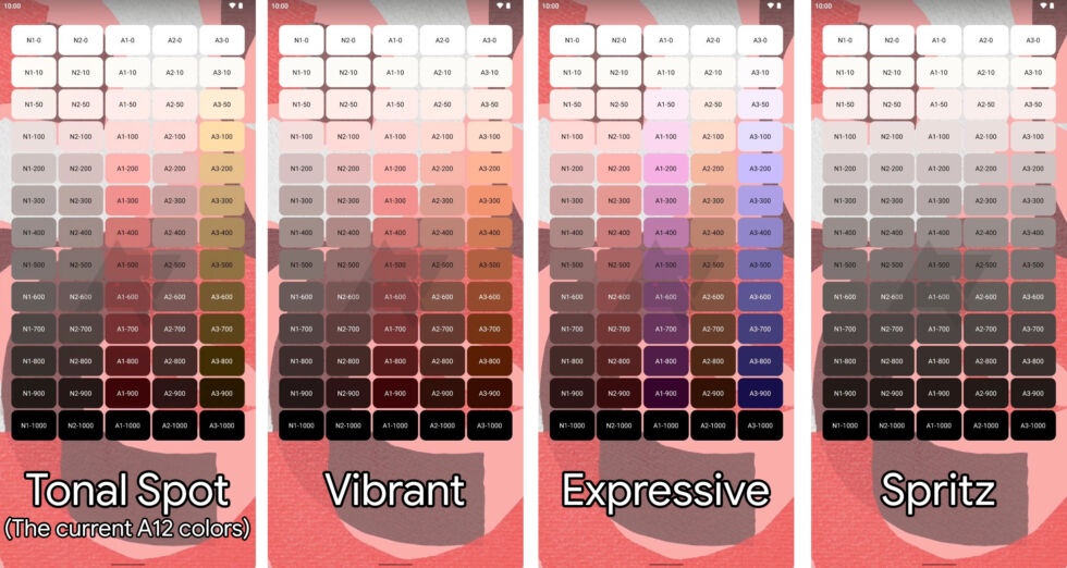The color swatch widget showing the new Material You color options.