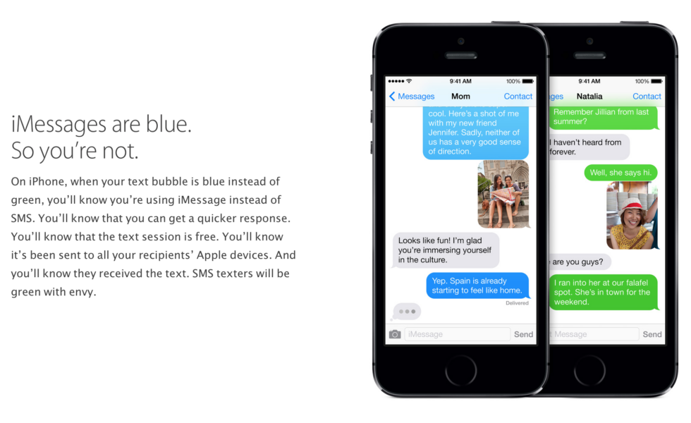 Apple's green-versus-blue bubble explainer from its website. 