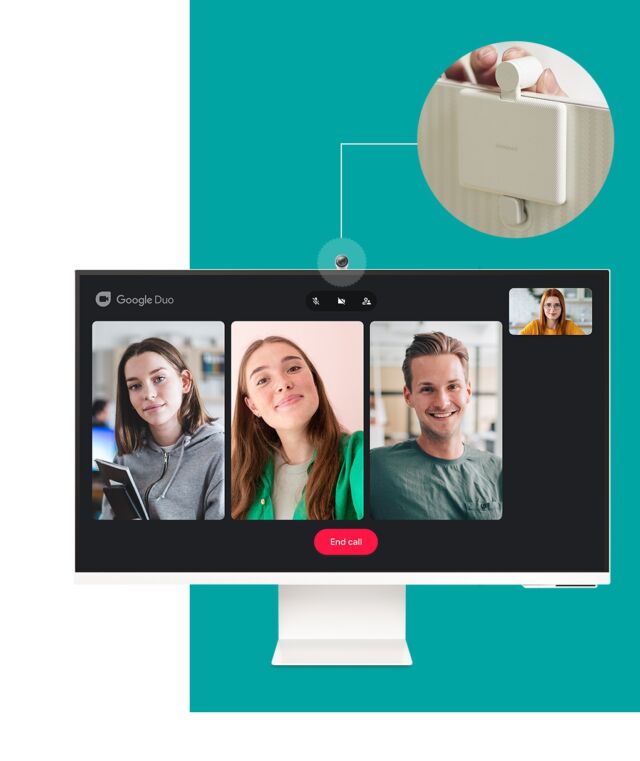 Some video-chatting apps, like Google Duo, are built into the monitor. 