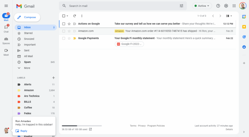 Screenshot of email interface.