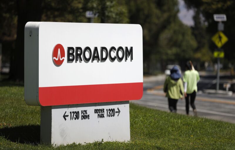 A Broadcom sign outside one of its offices.